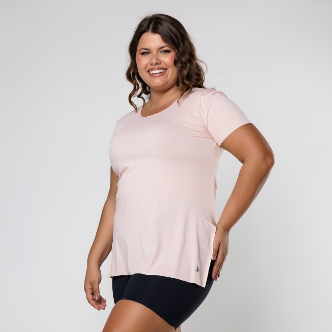 Blusa de Manguinha Nude Tapa Bumbum Fenda Lateral