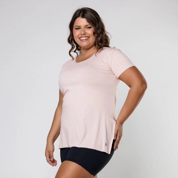 Blusa de Manguinha Nude Tapa Bumbum Fenda Lateral