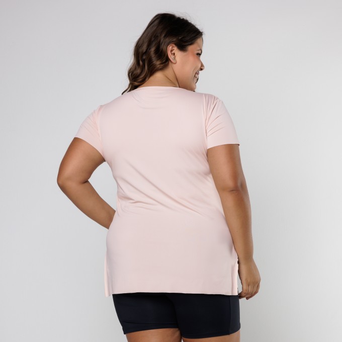 Blusa de Manguinha Nude Tapa Bumbum Fenda Lateral