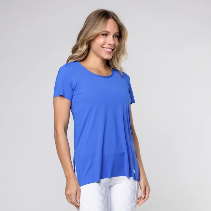 Blusa de Manguinha Azul Royal Tapa Bumbum Fenda Lateral