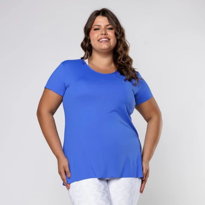 Blusa de Manguinha Azul Royal Tapa Bumbum Fenda Lateral