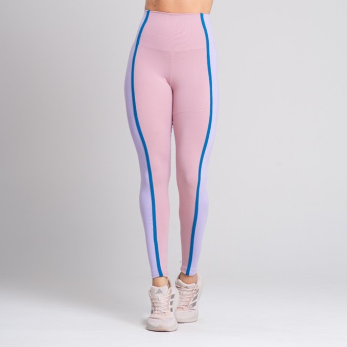 Legging Feminina Rosa Bebê Bicolor com Chapado Lateral