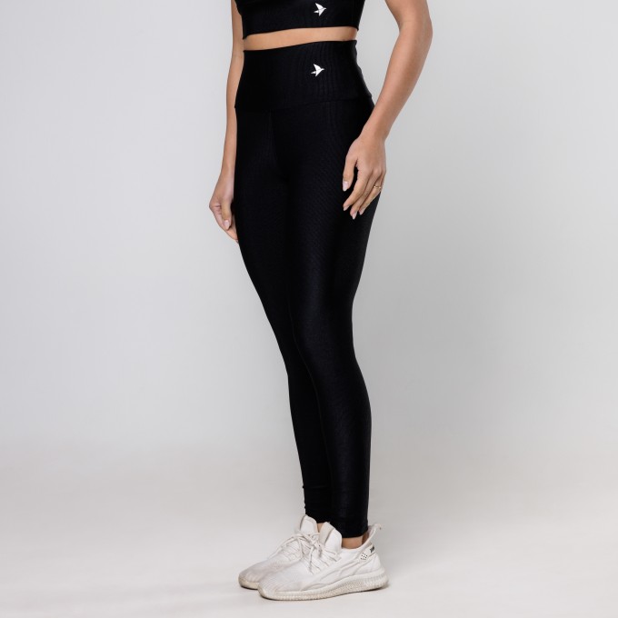 Legging Preta Cós com Bolso Ribbed Shine