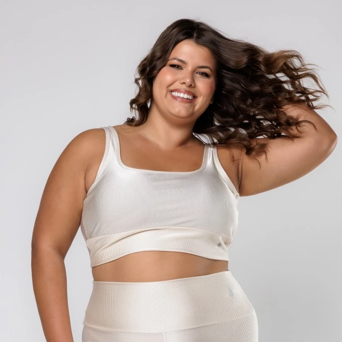 Top Off White Decote Quadrado Sustentação Ribbed Shine