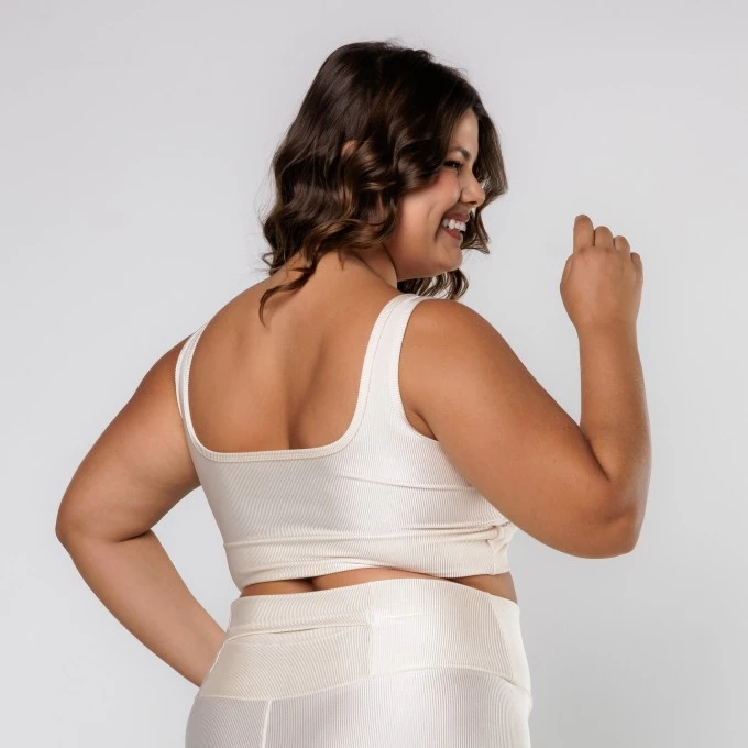 Top Off White Decote Quadrado Sustentação Ribbed Shine