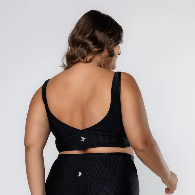 Top Preto Detalhe Vazado Ribbed Shine