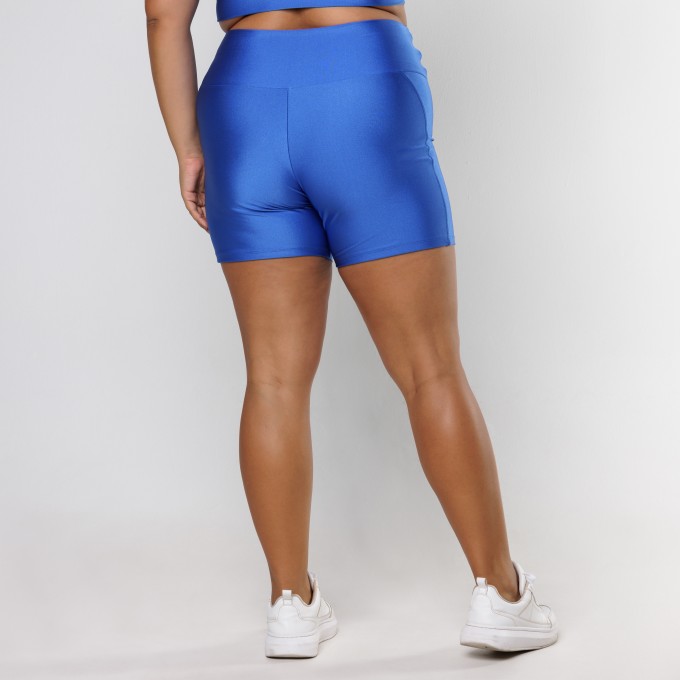 Short Azul Royal Cós Transpassado com Brilho Glossy