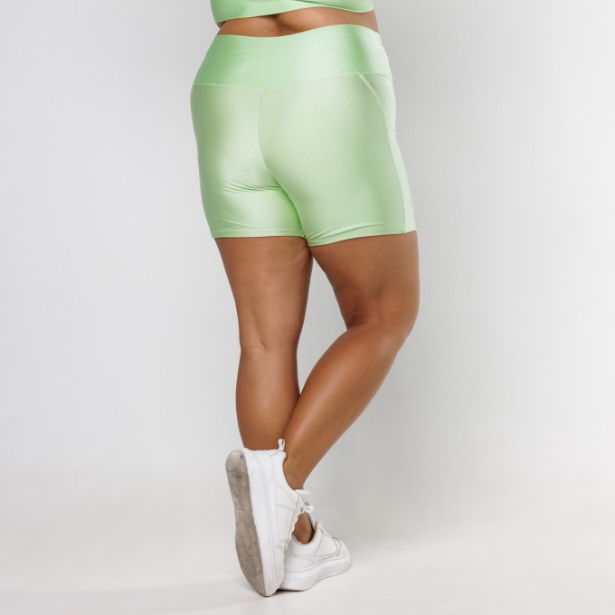 Short Verde Limão Cós Transpassado com Brilho Glossy