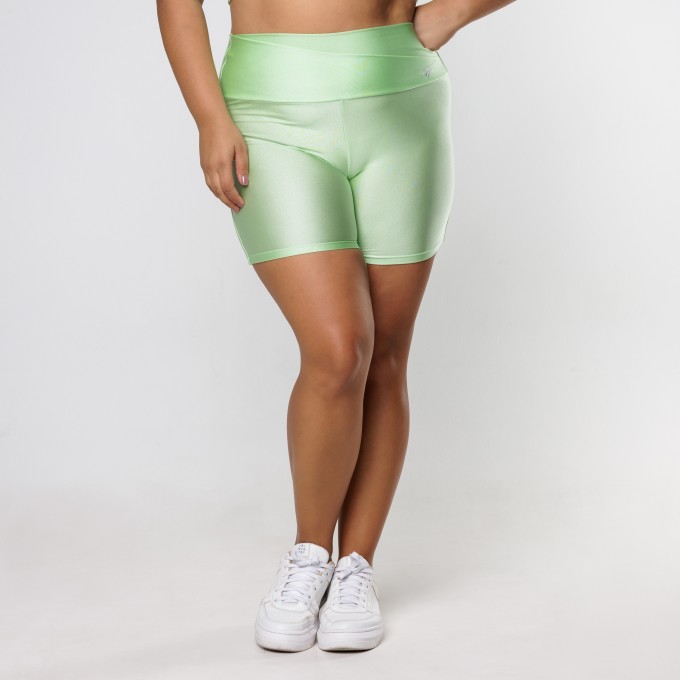Short Verde Limão Cós Transpassado com Brilho Glossy