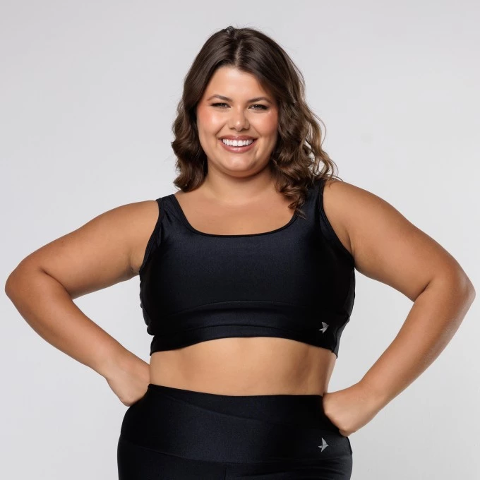 Top Preto Cós Transpassado com Brilho Glossy