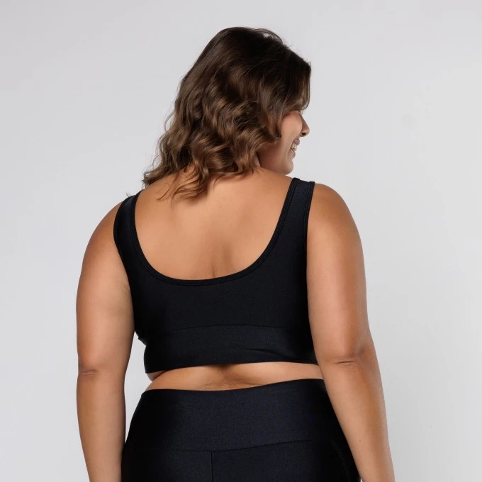 Top Preto Cós Transpassado com Brilho Glossy