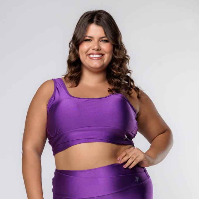 Top Roxo Cós Transpassado com Brilho Glossy