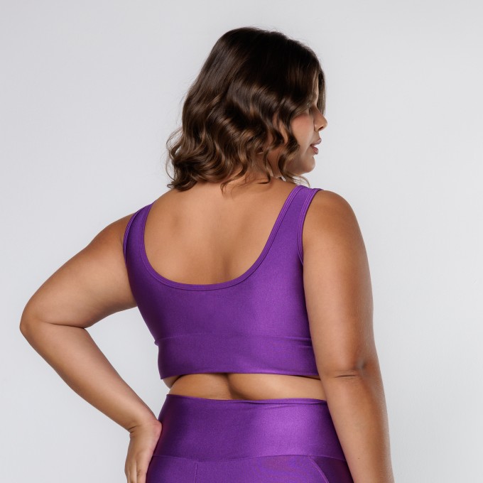 Top Roxo Cós Transpassado com Brilho Glossy